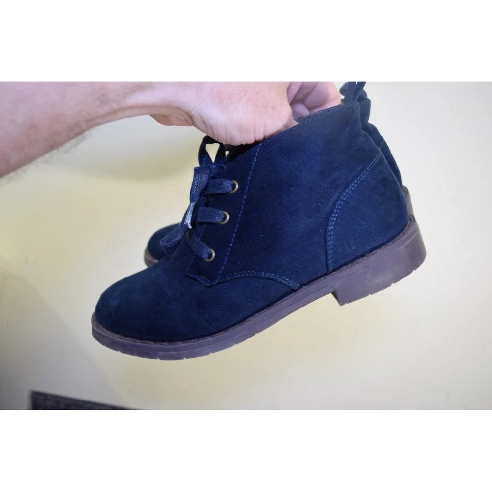 2024 Gymboree Blue Faux Suede Leather Ankle Lace Boots Blue Boys Girls 3 3048867